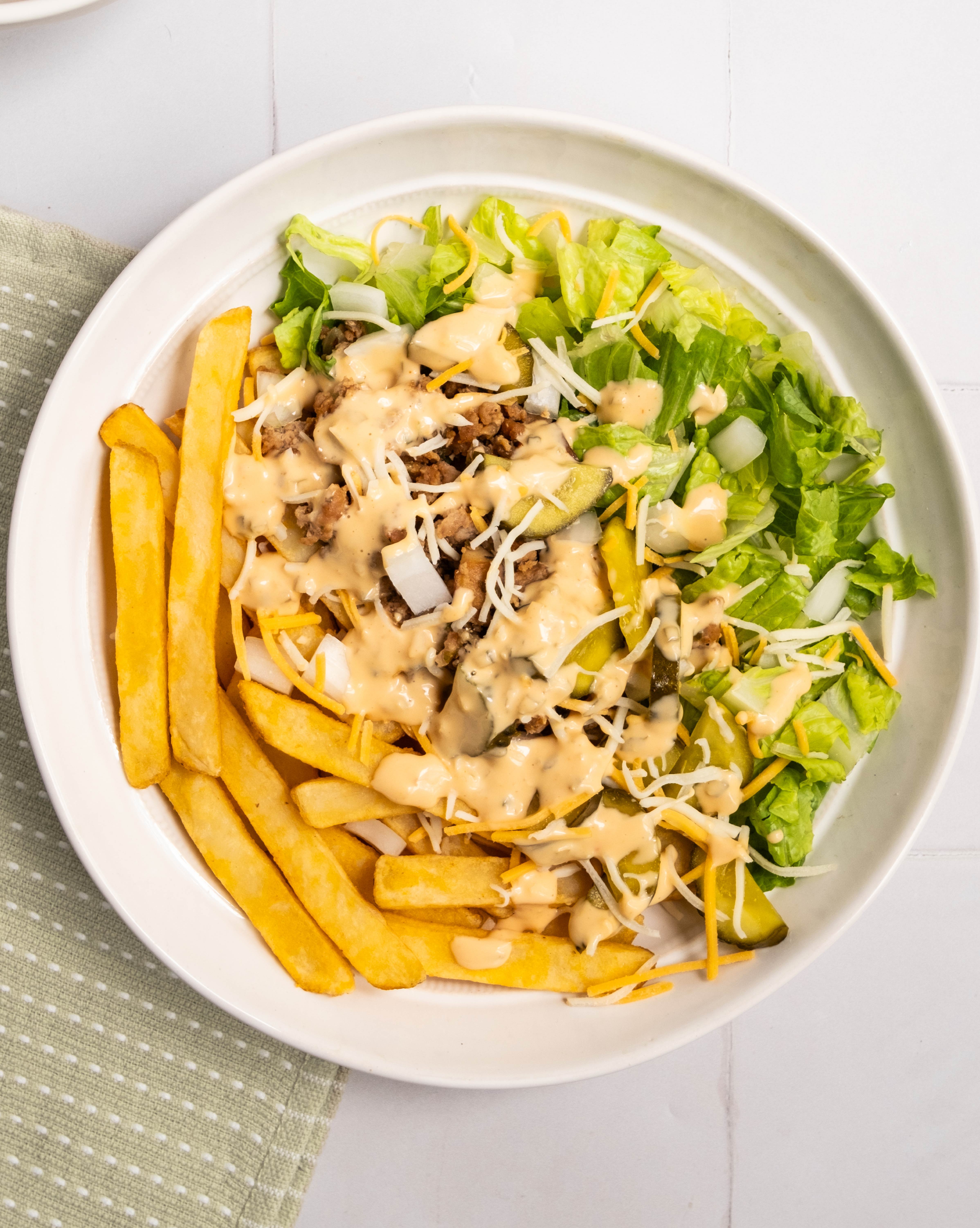 Burger Bowl with Slim Steak Cut Fries | Cavendish Farms