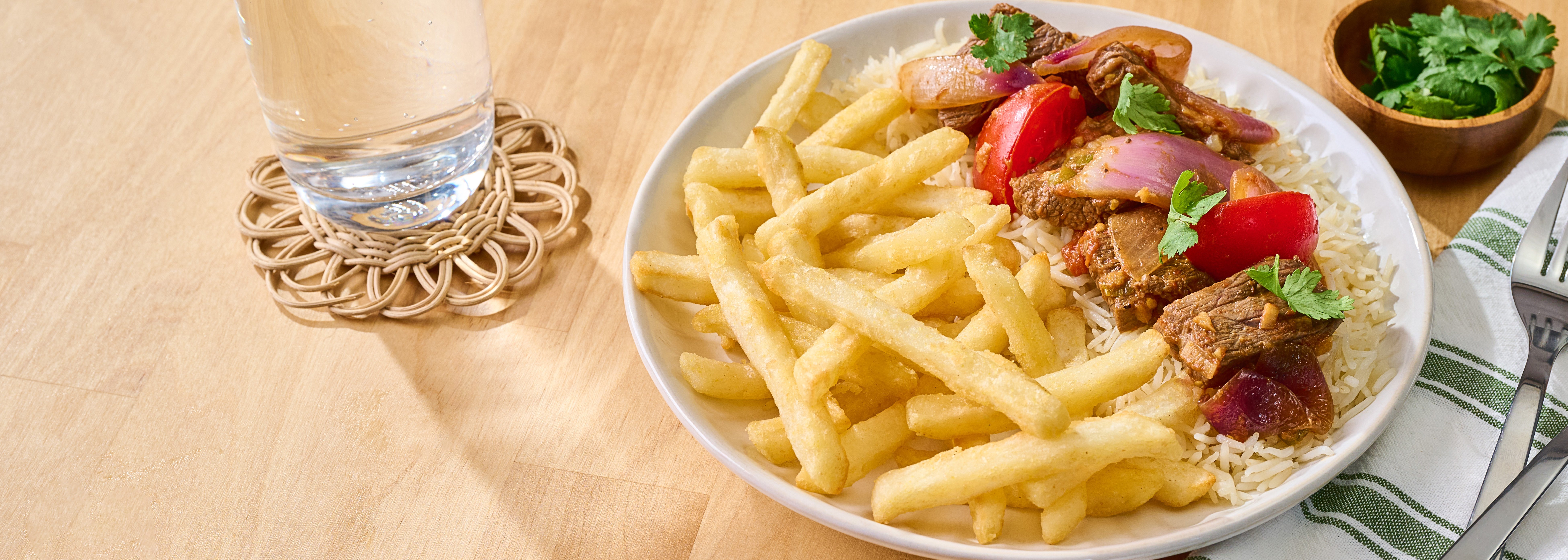 Peruvian Beef Stir Fry with Straight Cut Fries