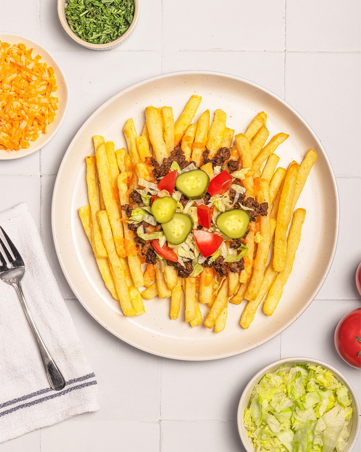 Cheeseburger Loaded Straight Cut Fries | Cavendish Farms