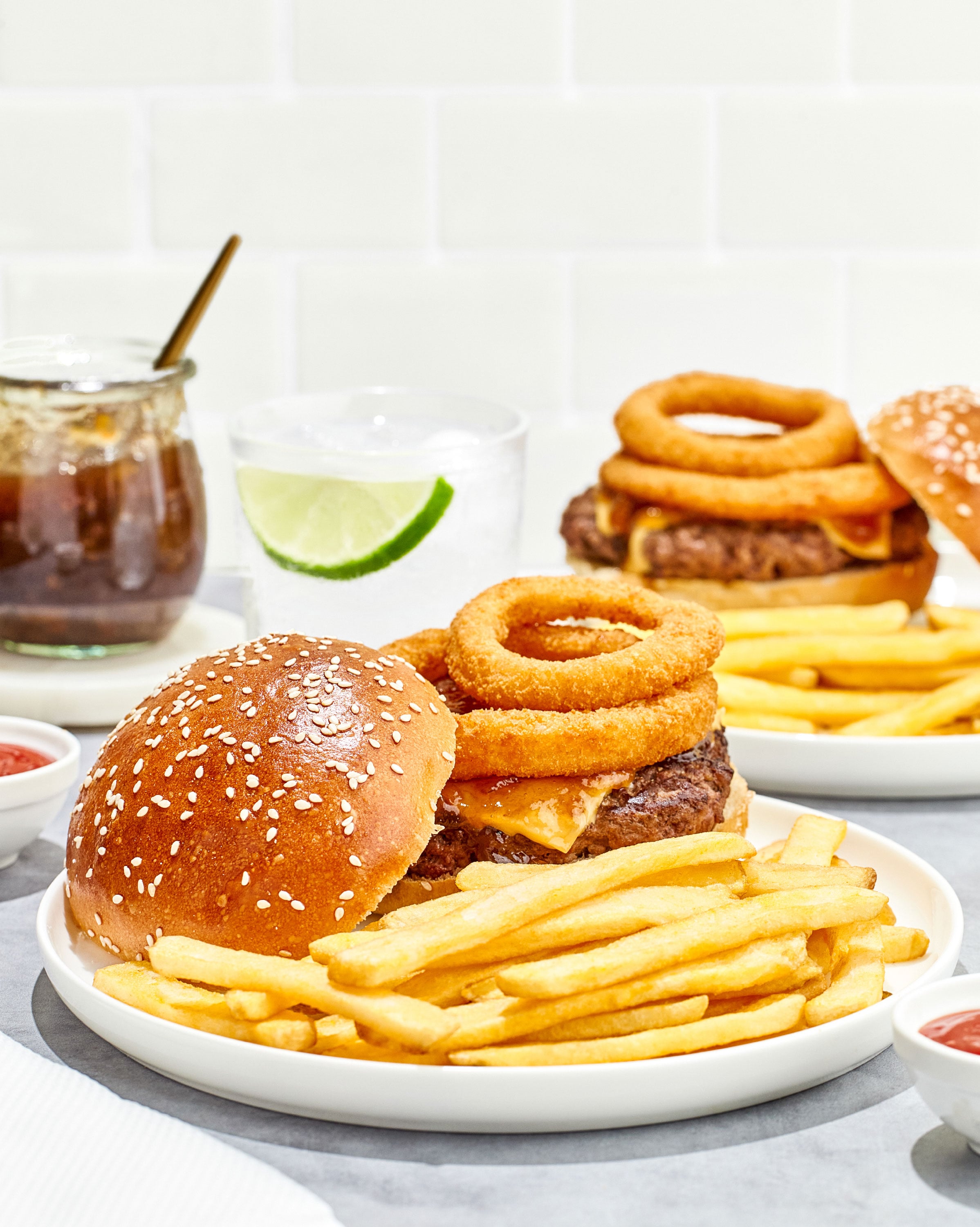 Loaded Burger w/ Onion Rings & Slim Fries | Cavendish Farms